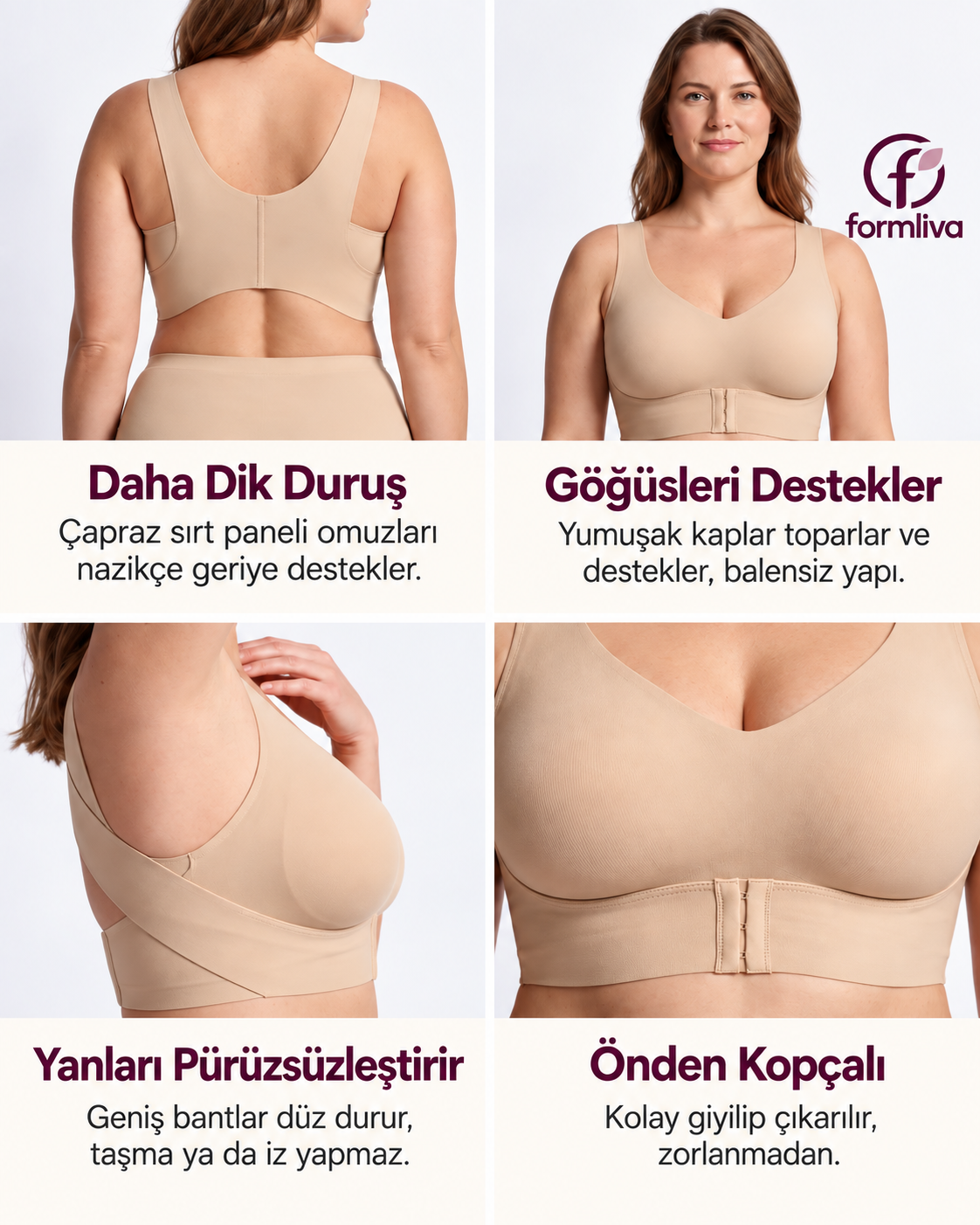 Çapraz Sırt Destekli Toparlayıcı Sütyen